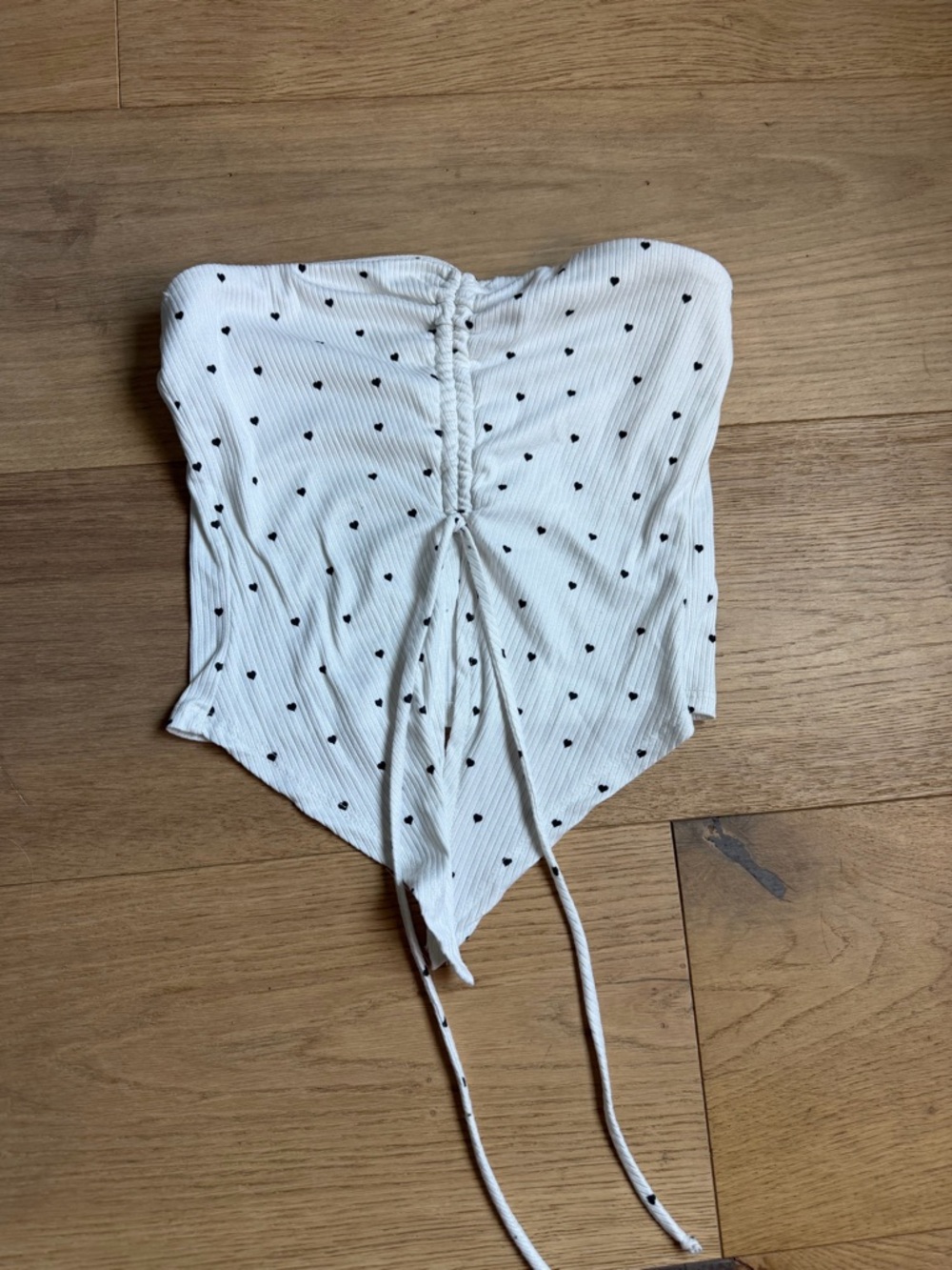 White Polka Dot Strapless Tie-Front Top